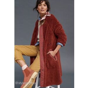 NWT HTF Anthropologie Margot Reversible Sherpa Coat (Terra Cotta color) size XS